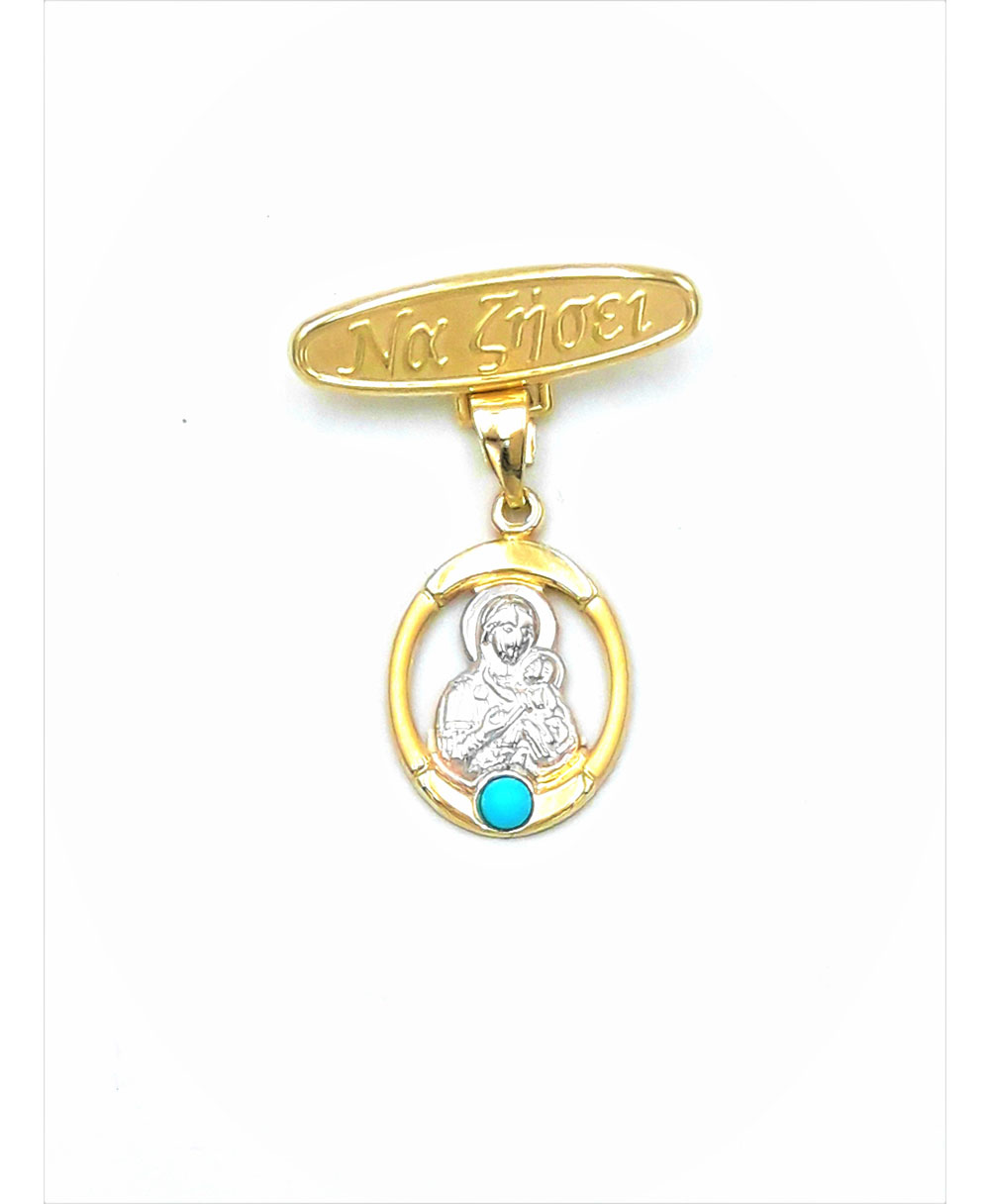 Safety pin with Mother of God